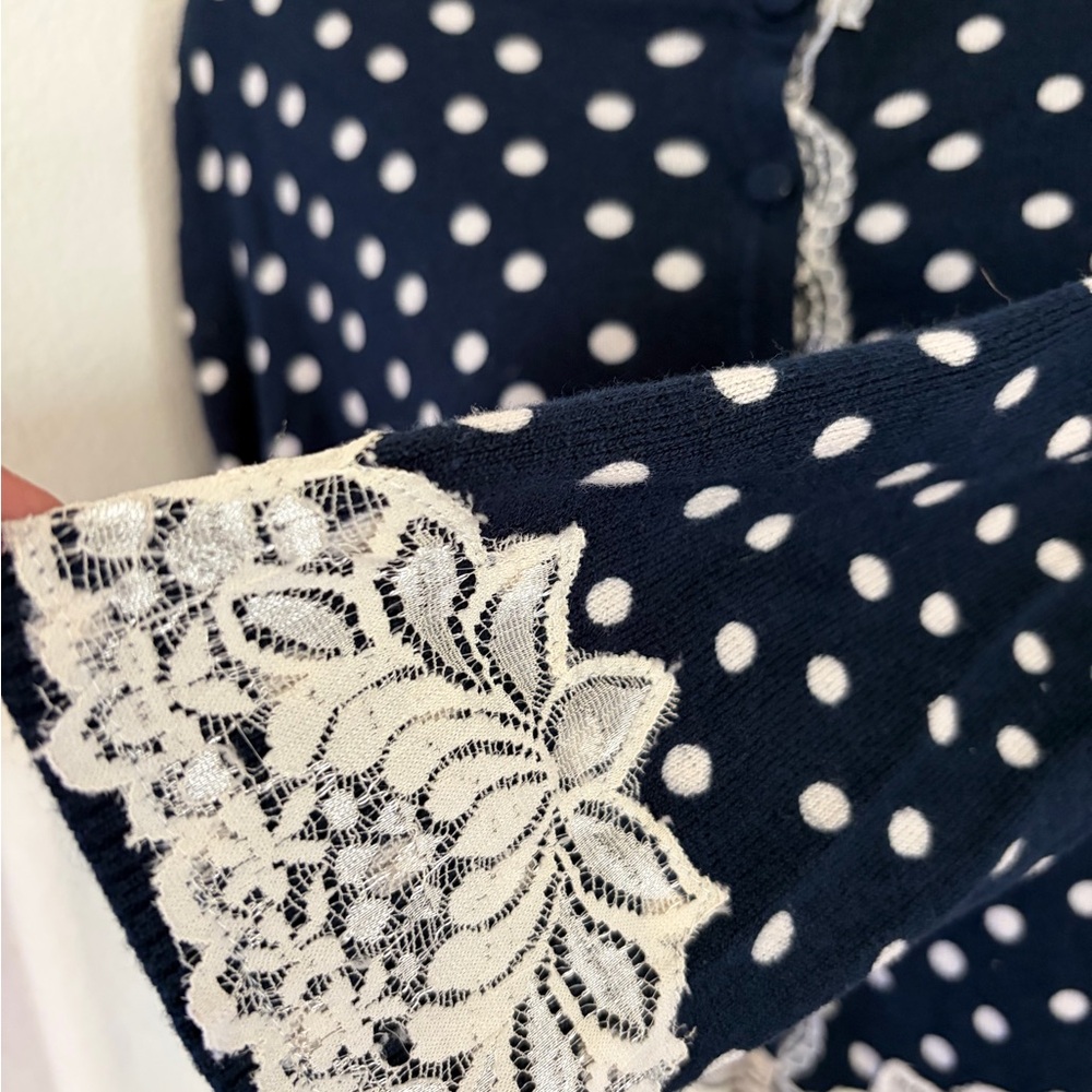 Navy and White Cardigan with Polka Dots - Picture 5 of 5